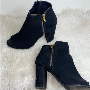 Material Girl Peep Toe Faux Suede Booties